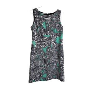 Amanda Lane Floral Teal Black White Sleeveless Midi Dress Womens Size 6 Petite